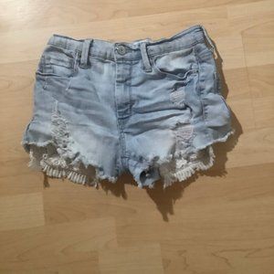 light wash distressed denim shorts